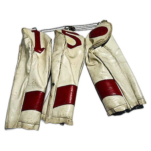 Red & Cream Vinyl Headcovers | Set of Three, Vintage Golf — hickory golf, view 1