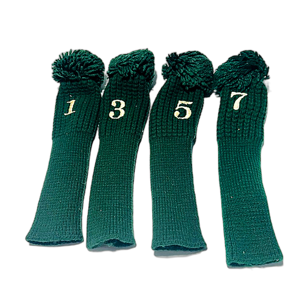 Green Knit Pom-Top Headcover Set | 4-Piece (1, 3, 5, 7) Hickory Golf