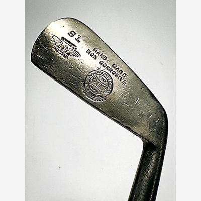 Spalding Monel cleek, hickory golf, face view