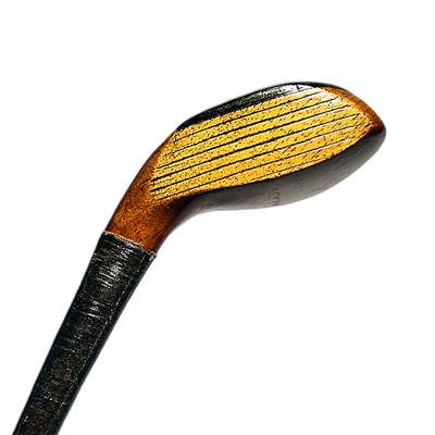 R. Johnstone splice-neck hickory golf wood, face and address view