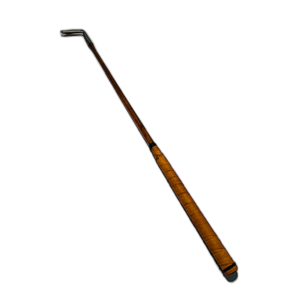 Tom Stewart St Andrews smooth face hickory golf iron, full club view