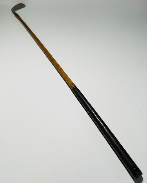 Thomas E. Wilson mid iron hickory golf club, full club with hickory shaft and black leather grip - Alternate View