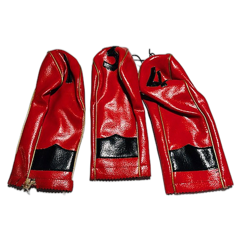 Red Vinyl Headcovers 1-3-4 | Vintage Golf — hickory golf, view 1