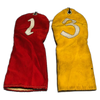 Red & Yellow Nylon Headcovers 1-3 | Vintage Golf — hickory golf, view 1