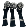 Black & Cream Knit Pom-Pom Headcovers 3-5-X | Vintage Golf — hickory golf, view 1