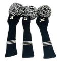 Black & Cream Knit Pom-Pom Headcovers 3-5-X | Vintage Golf
