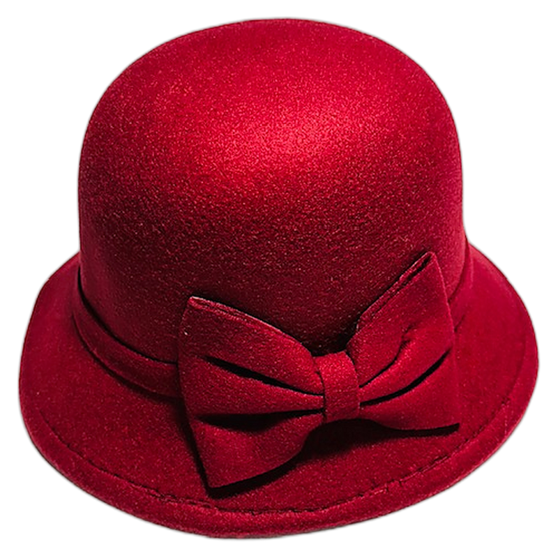 Red Felt Cloche — Bow Trim Pro Shop Hat — hickory golf, view 1