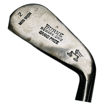 Burke Grand Prize hickory golf iron head stamp, Newark Ohio trophy mark