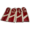 Red & Cream Headcovers 1-3-4-5 | Vintage Golf — hickory golf, view 1