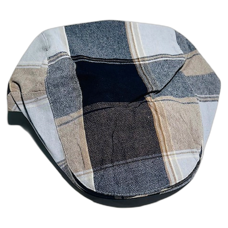 Plaid Flat Cap — Pro Shop Hat - Grey, Tan & Navy