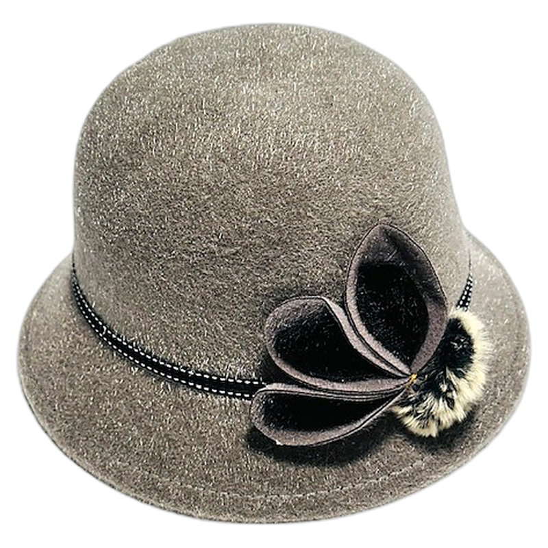 Taupe Cloche — Floral Trim Pro Shop Hat — hickory golf, view 1