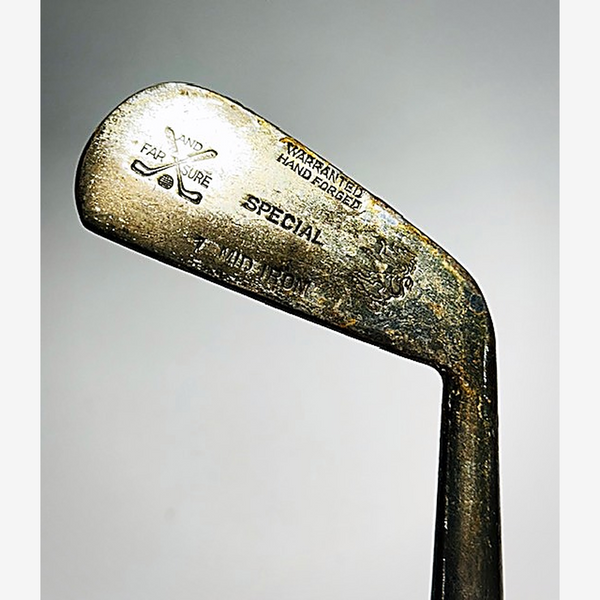 Far and Sure Special 1 Mid-Iron Head hickory golf iron head, maker stamp detail