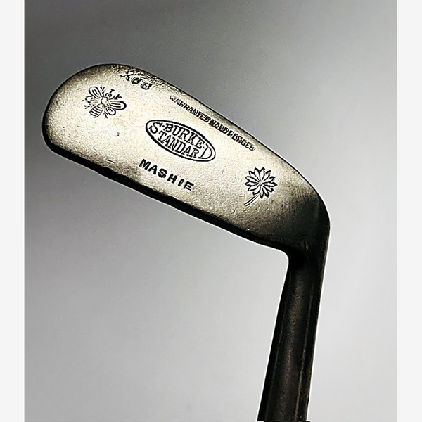 Burke Standard X68 Rib-Face Mashie hickory golf club, maker stamp detail