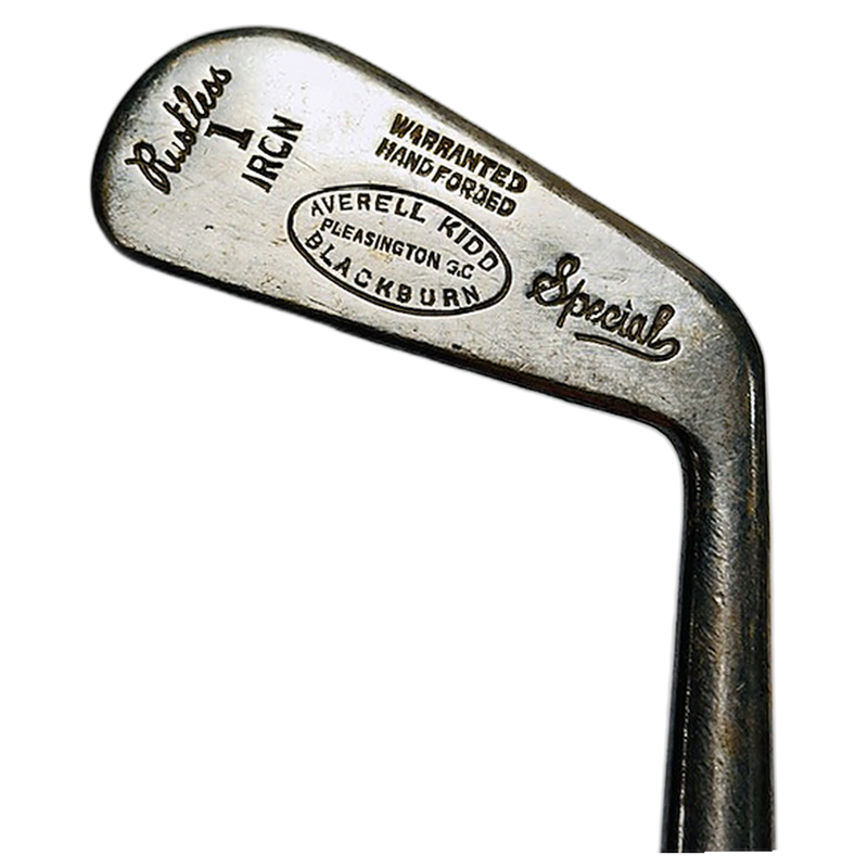 Averell Kidd Rustless hickory golf iron head maker stamp, Blackburn