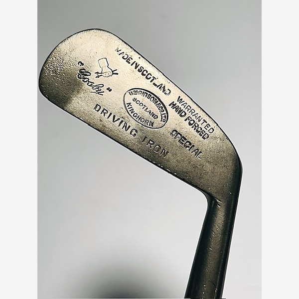 W Gibson hickory golf driving iron stamp, Kinghorn Scotland star mark