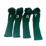 Green Knit Pom-Top Headcover Set | 4-Piece (1, 3, 5, 7) Hickory Golf