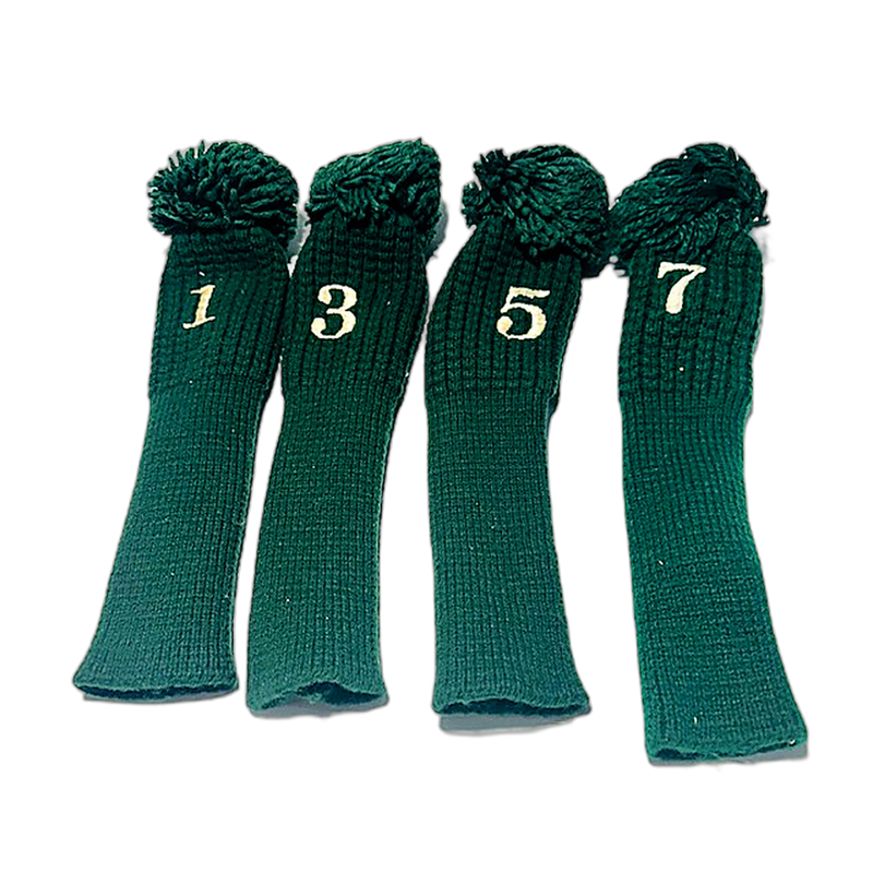 Green Knit Pom-Top Headcover Set | 4-Piece (1, 3, 5, 7) Hickory Golf