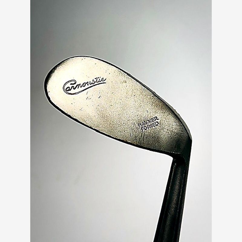 Carnoustie mashie niblick hickory golf iron, deep-groove face at address