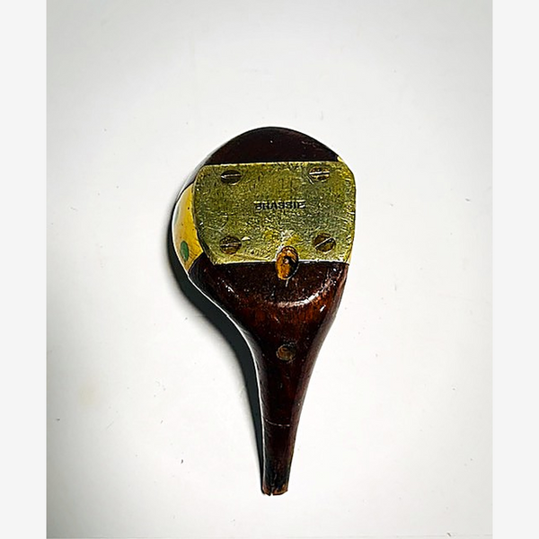 Beckley-Ralston Lady Edgewood Fancy Face Brassie Head, vintage hickory golf club builder head, detail