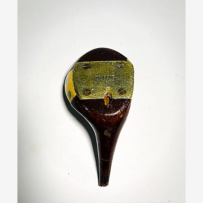 Beckley-Ralston Lady Edgewood Fancy Face Brassie Head, vintage hickory golf club builder head, detail