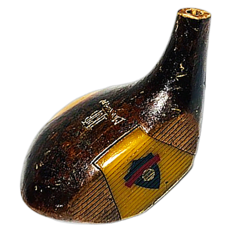 Burrkey-Bilt Monogram Fancy Face Brassie Head, vintage hickory golf club builder head, profile and face