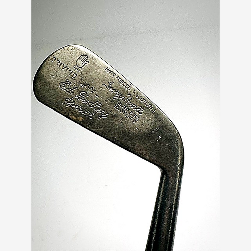 George Nicoll driving iron hickory golf, face at address