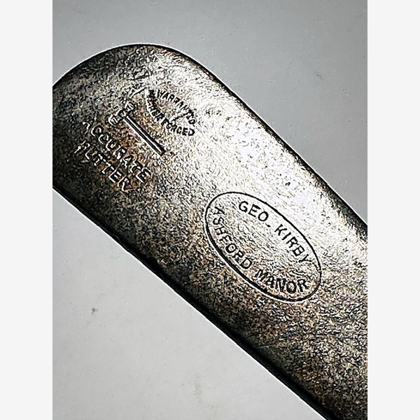 Geo. Kirby Ashford Manor Accurate Putter – vintage hickory golf putter, Geo. Kirby Ashford Manor stamp close-up