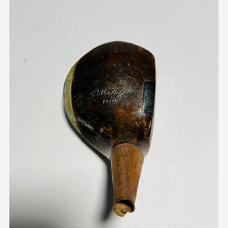 Walter Hagen Deluxe Fancy Face Driver Head (Left-Handed), vintage hickory golf club builder head, crown stamp