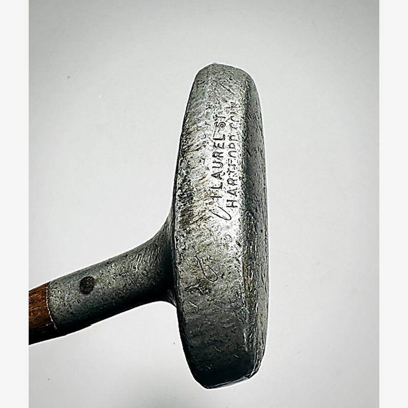LAUREL ST HARTFORD CONN address stamp on the aluminium Schenectady head, Jerry Travers hickory golf putter