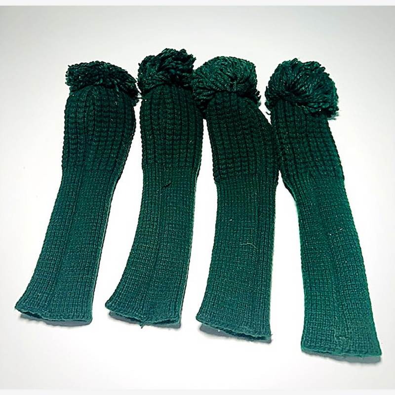 Green Knit Pom-Top Headcover Set | 4-Piece (1, 3, 5, 7) Hickory Golf