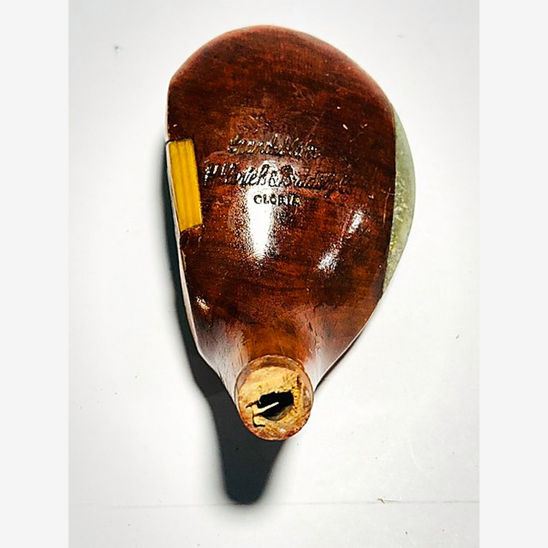 Hillerich & Bradsby Grand Slam Gloria Fancy Face Driver Head, vintage hickory golf club builder head, detail