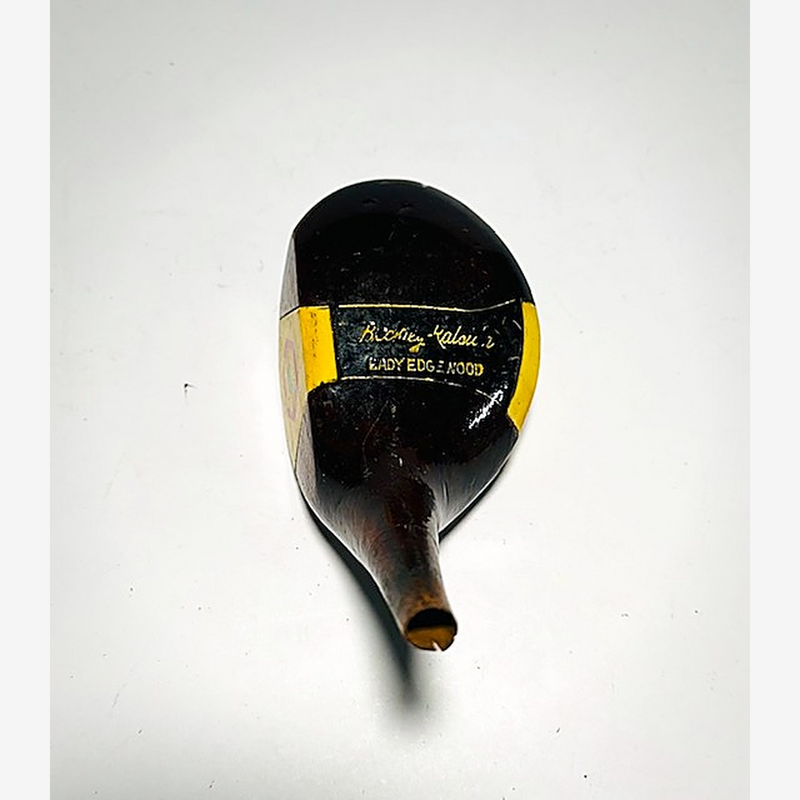 Beckley-Ralston Lady Edgewood Fancy Face Brassie Head, vintage hickory golf club builder head, detail