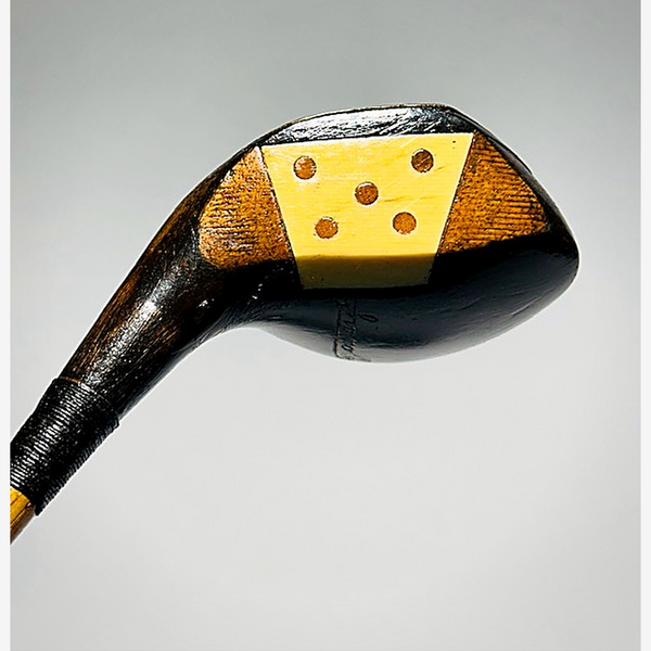 Invincible spoon ivory dotted face at address, hickory golf