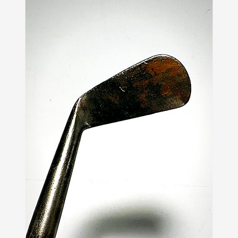 Tom Stewart smooth face iron face view, hickory golf club