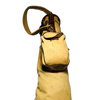 Vintage canvas and leather slouch golf bag standing, hickory golf