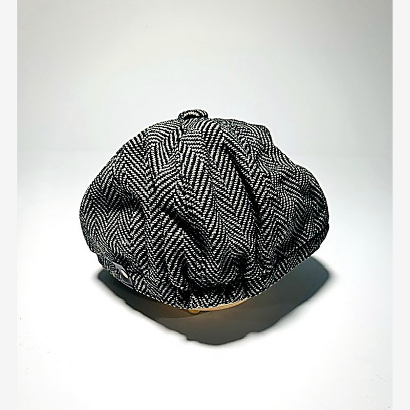 Herringbone Bakerboy Cap Black and Cream Pro Shop Hat