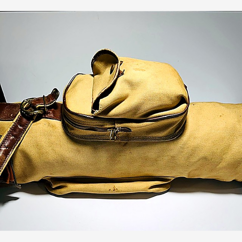 Vintage canvas golf bag side view, hickory golf