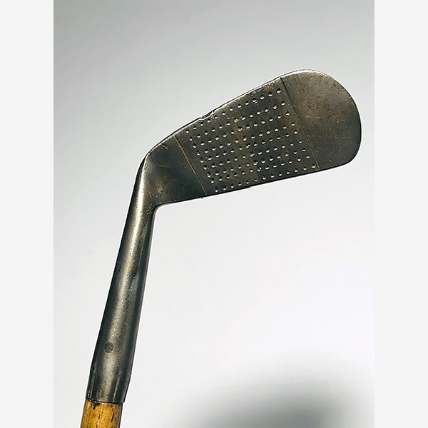 W Gibson driving iron hickory golf, dot-punched face at address