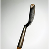 Heel-on view of the J. Gourlay hickory golf putter showing the deep offset hosel bend