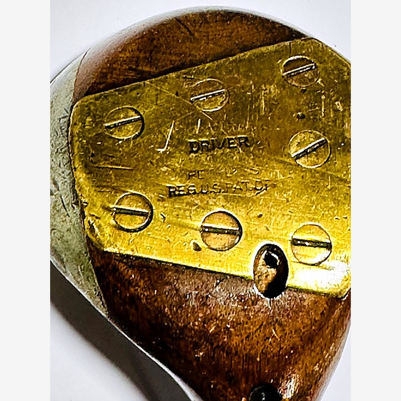 MacGregor Peerless hickory golf driver head bored hosel detail