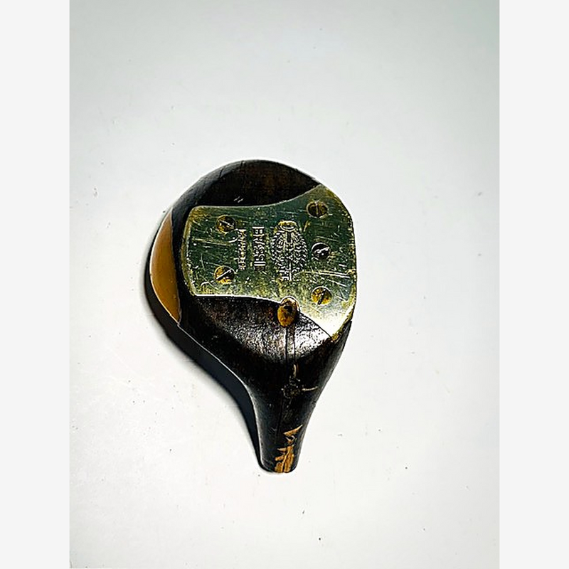 Burrkey-Bilt Monogram Fancy Face Brassie Head, vintage hickory golf club builder head, detail