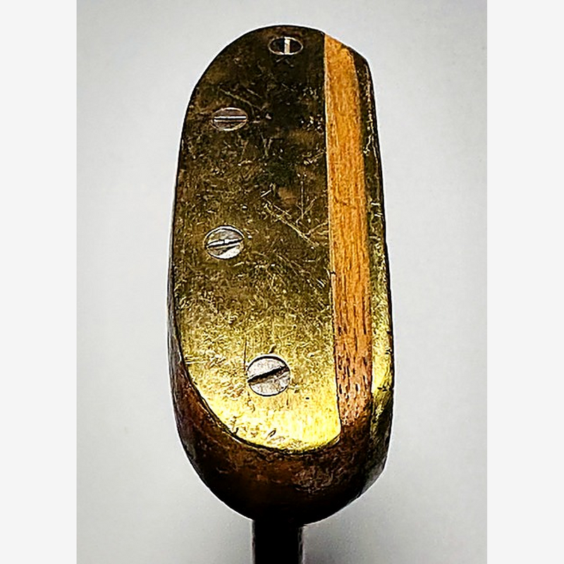 Spalding hickory golf mallet putter, brass sole detail