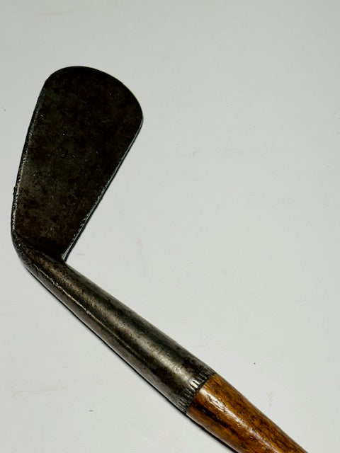 R. Forgan & Son smooth face iron, Prince of Wales plume, vintage hickory golf iron