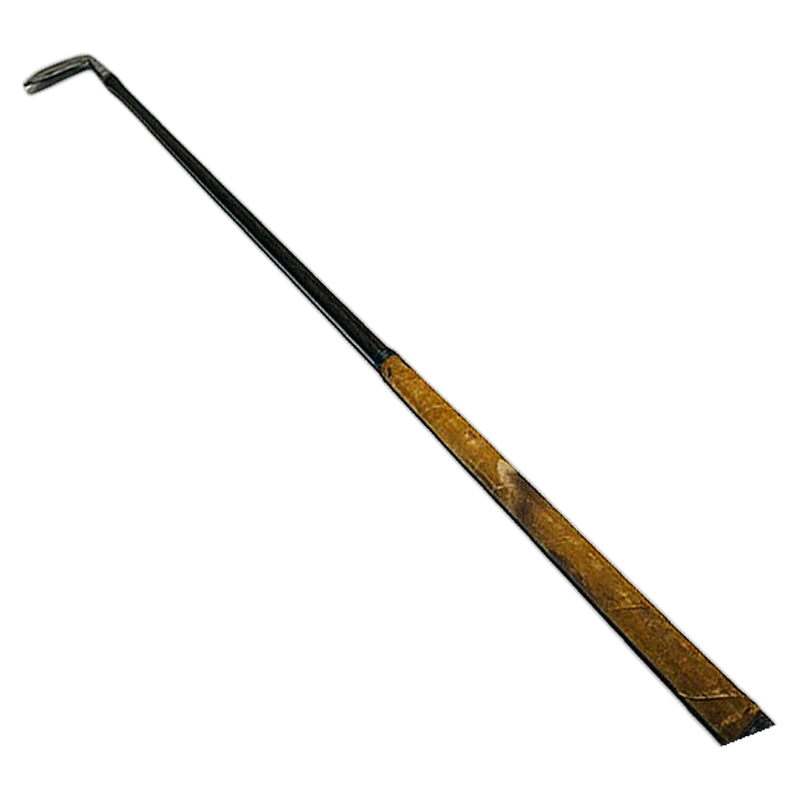 Spalding thistle mark mid-iron, full length view of the vintage hickory golf club with tan leather grip