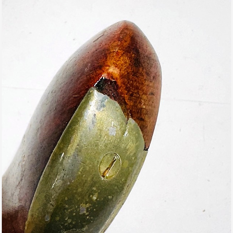 Walter Hagen Signature Fancy Face Brassie Head, vintage hickory golf club builder head, back edge detail
