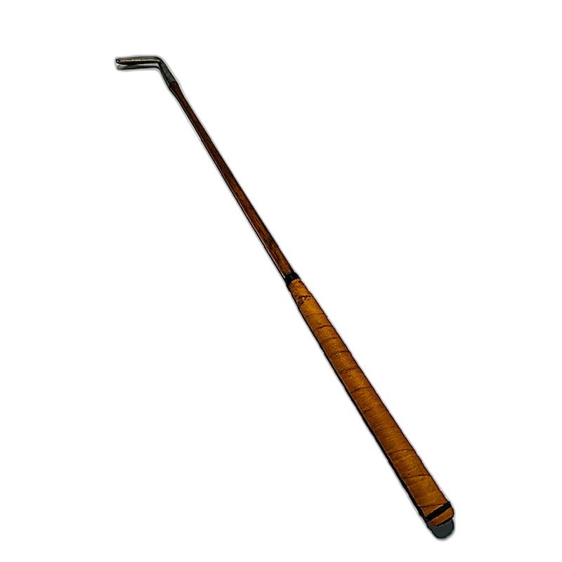 Tom Stewart St Andrews smooth face hickory golf iron, full club view