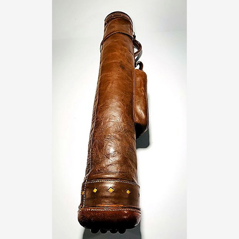 Vintage leather slouch golf bag hickory golf detail