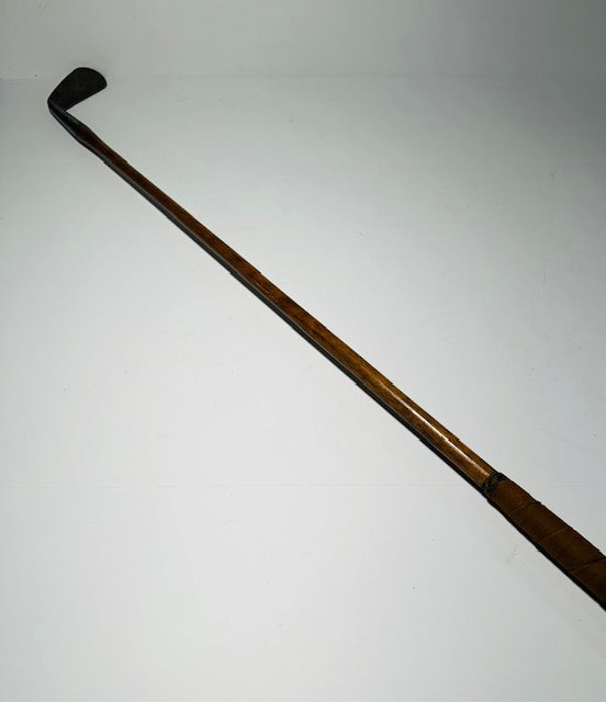 R. Forgan & Son smooth face iron, Prince of Wales plume, vintage hickory golf iron