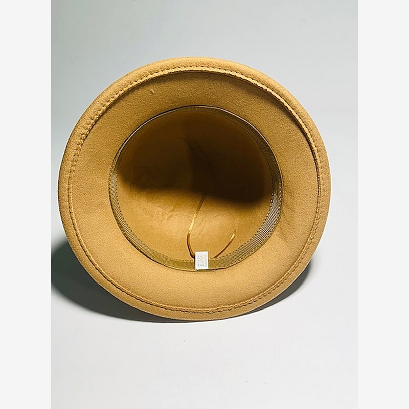 Honey gold felt cloche golf hat, interior with tan sweatband