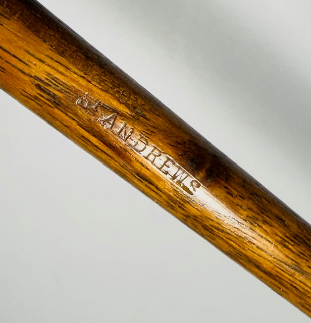 R. Forgan & Son smooth face iron, Prince of Wales plume, vintage hickory golf iron